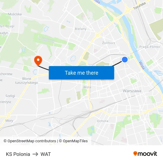 KS Polonia to WAT map