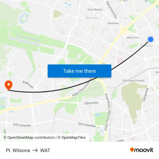 Pl. Wilsona to WAT map