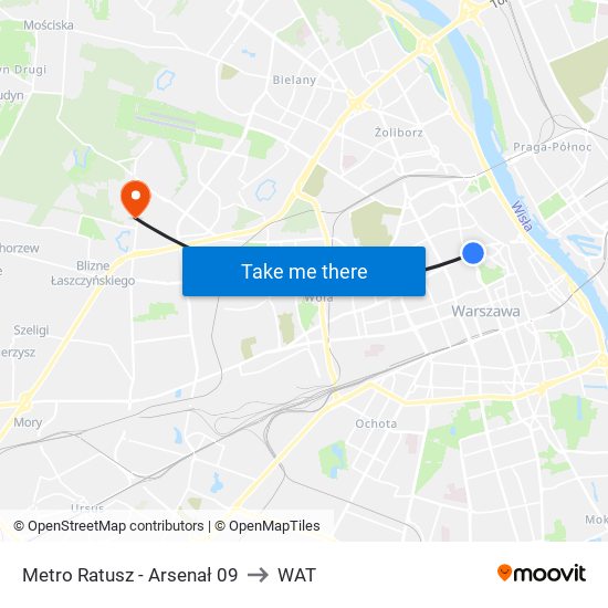 Metro Ratusz - Arsenał 09 to WAT map