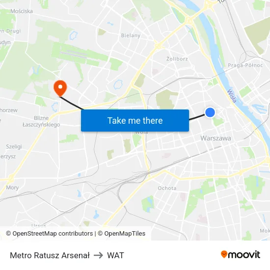Metro Ratusz Arsenał to WAT map