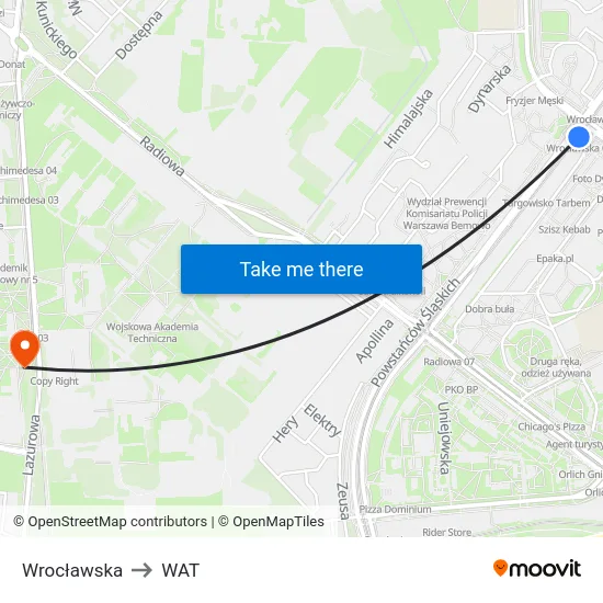 Wrocławska to WAT map