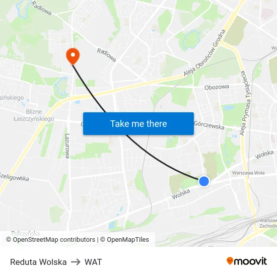 Reduta Wolska to WAT map