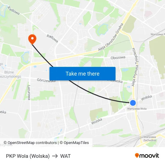 PKP Wola (Wolska) to WAT map