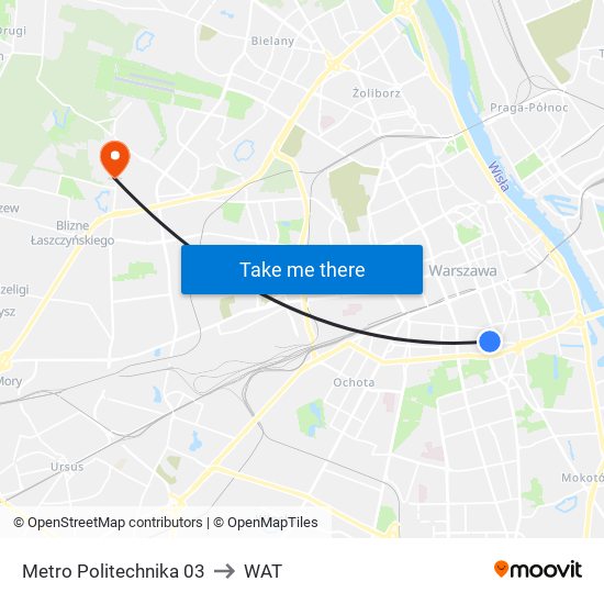 Metro Politechnika 03 to WAT map