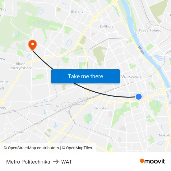 Metro Politechnika to WAT map