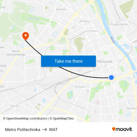 Metro Politechnika to WAT map