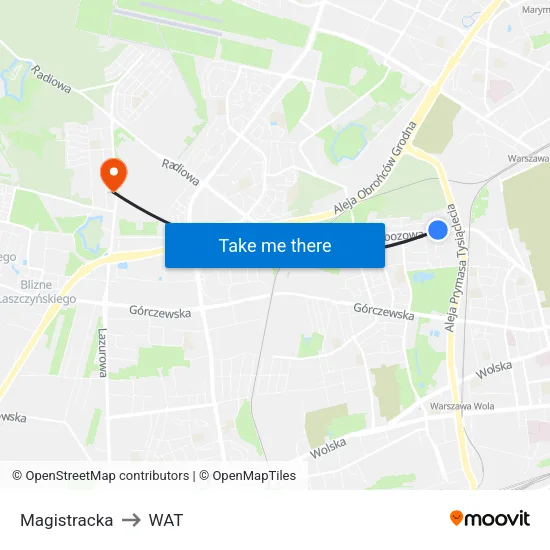 Magistracka to WAT map