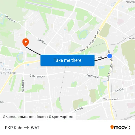 PKP Koło to WAT map