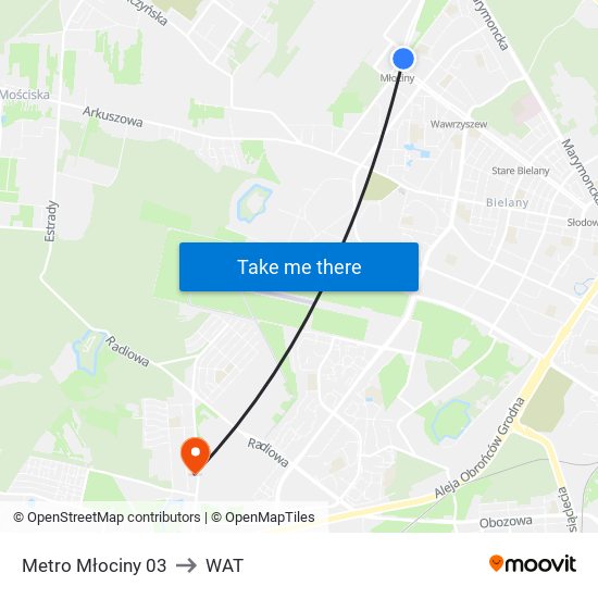Metro Młociny 03 to WAT map