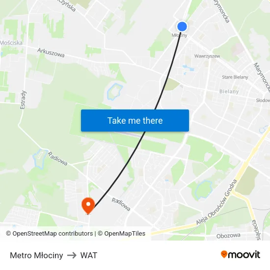 Metro Młociny to WAT map