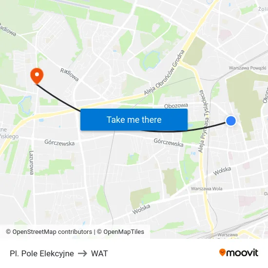 Pl. Pole Elekcyjne to WAT map