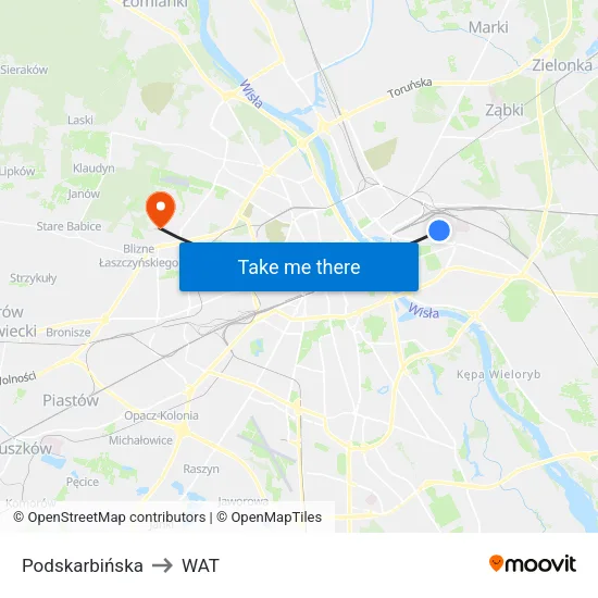 Podskarbińska to WAT map