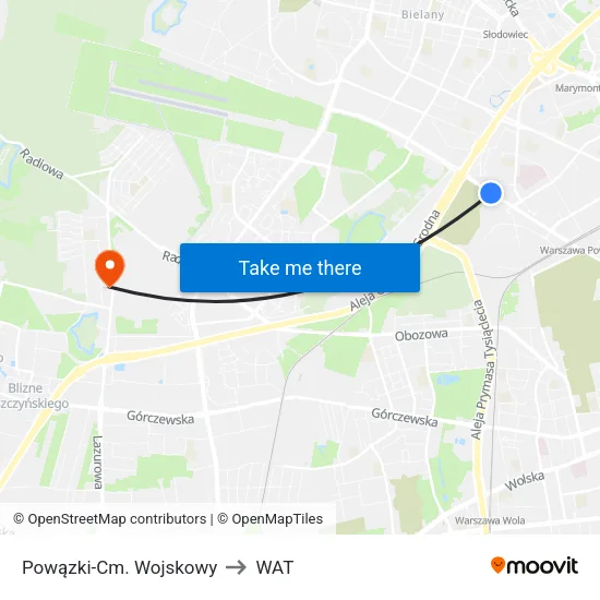 Powązki - Cm. Wojskowy to WAT map