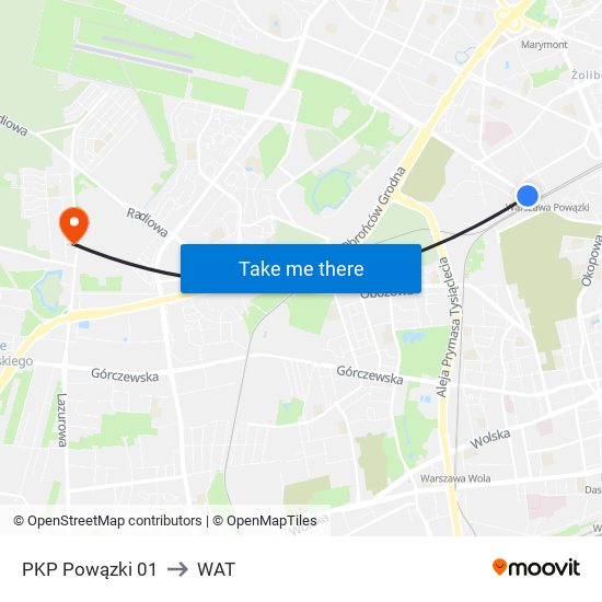 PKP Powązki 01 to WAT map