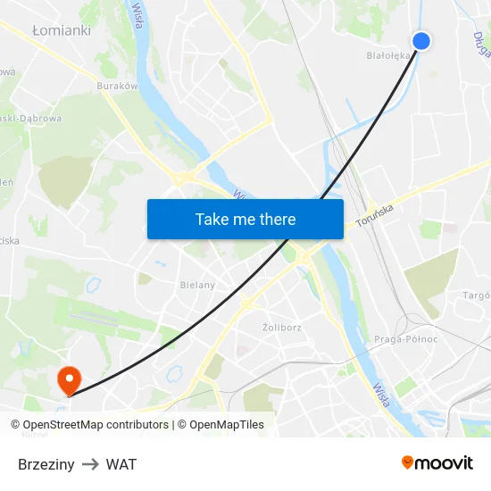 Brzeziny to WAT map
