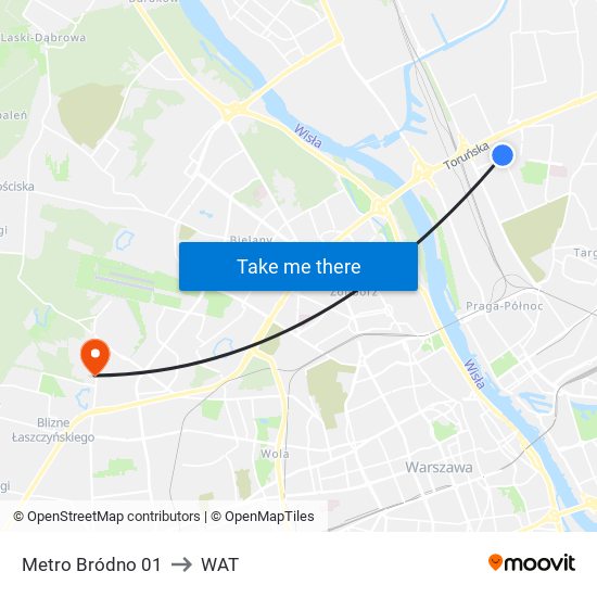 Metro Bródno 01 to WAT map