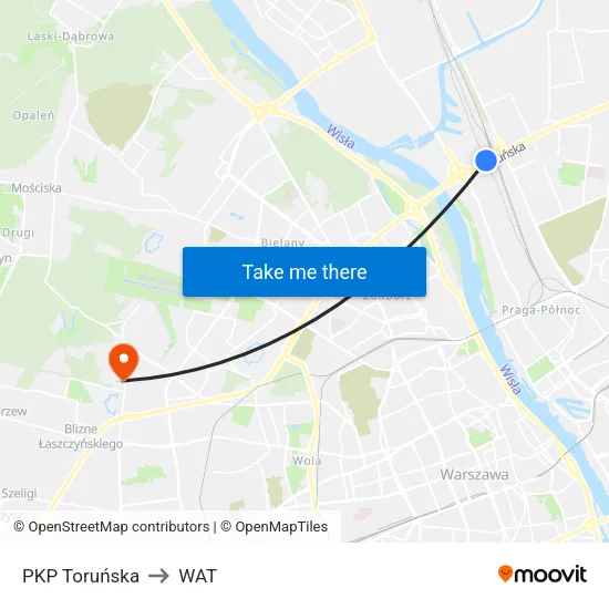 PKP Toruńska to WAT map