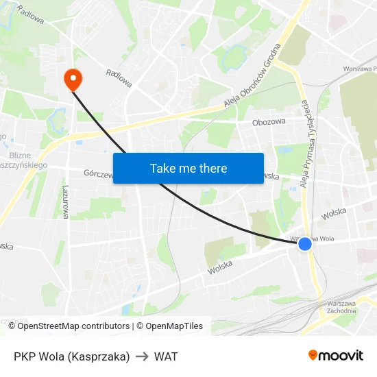 PKP Wola (Kasprzaka) to WAT map