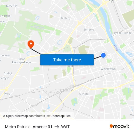 Metro Ratusz - Arsenał 01 to WAT map