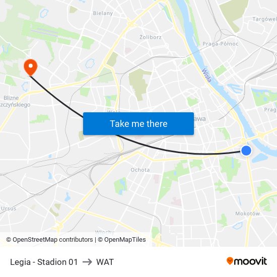 Legia - Stadion 01 to WAT map