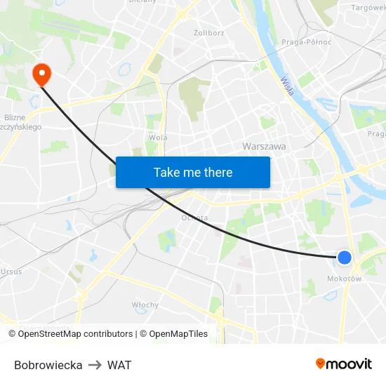 Bobrowiecka to WAT map