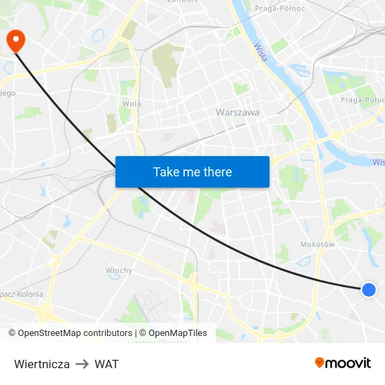 Wiertnicza to WAT map