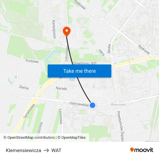 Klemensiewicza to WAT map