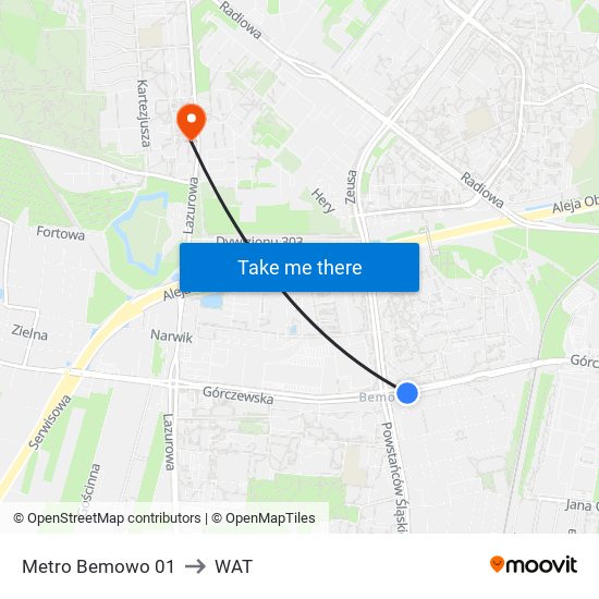 Metro Bemowo 01 to WAT map