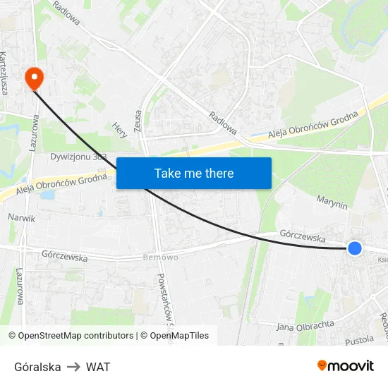 Góralska to WAT map