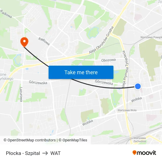 Płocka - Szpital to WAT map