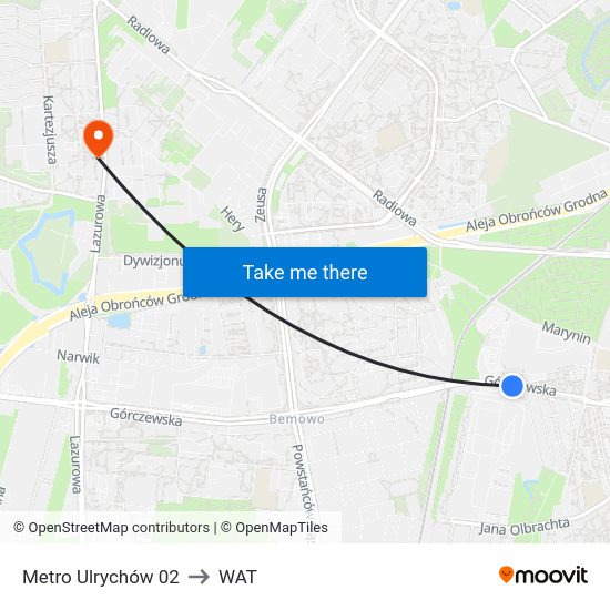 Metro Ulrychów to WAT map