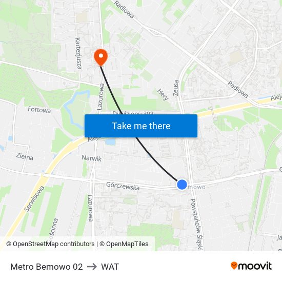 Metro Bemowo 02 to WAT map