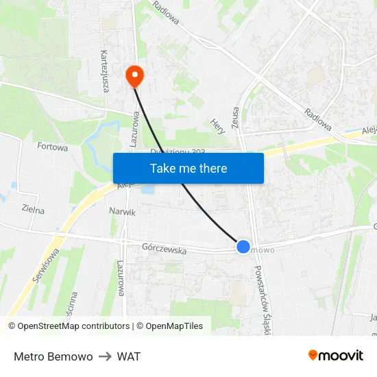 Metro Bemowo to WAT map