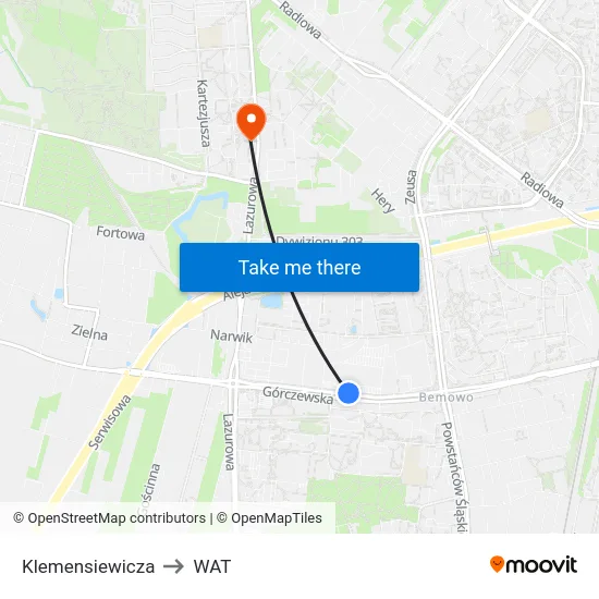 Klemensiewicza to WAT map