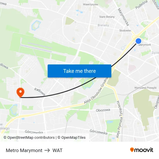Metro Marymont to WAT map