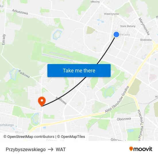 Przybyszewskiego to WAT map