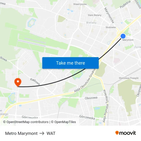 Metro Marymont to WAT map