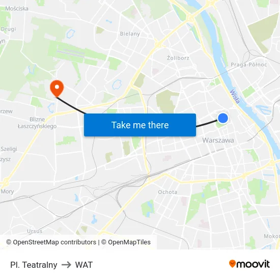 Pl. Teatralny to WAT map