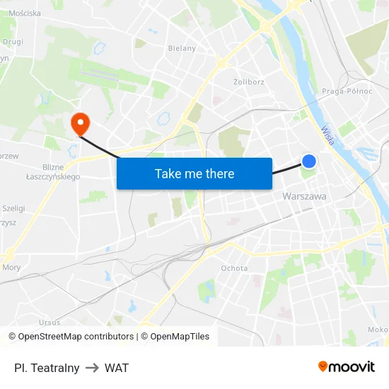 Pl. Teatralny to WAT map