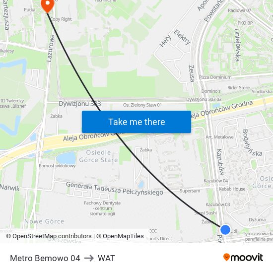 Metro Bemowo 04 to WAT map