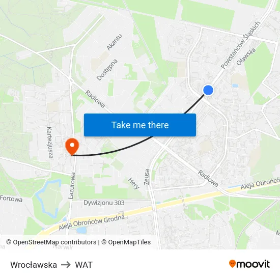 Wrocławska to WAT map