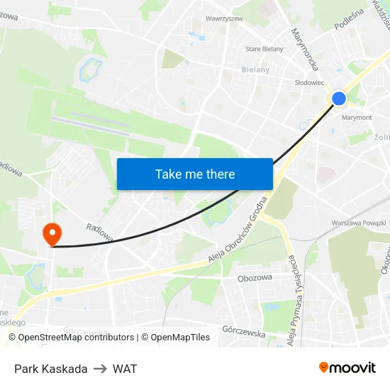 Park Kaskada to WAT map