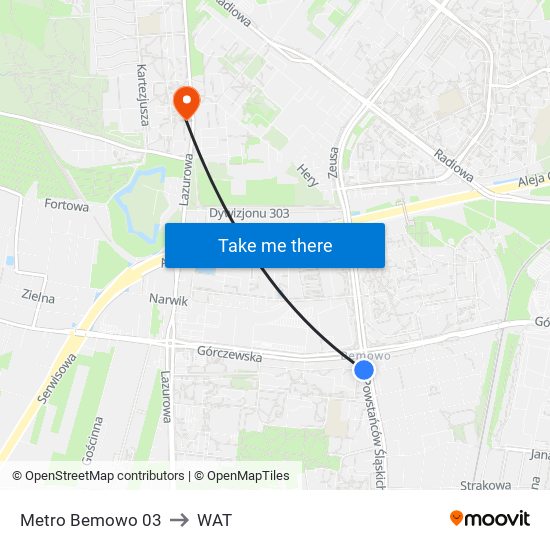 Metro Bemowo 03 to WAT map