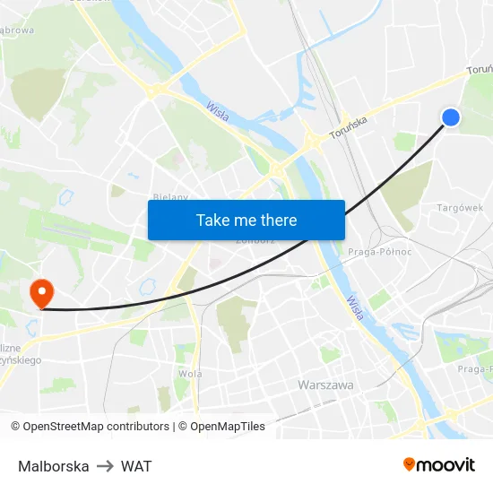 Malborska to WAT map