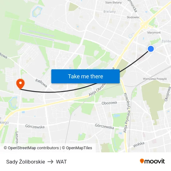 Sady Żoliborskie to WAT map