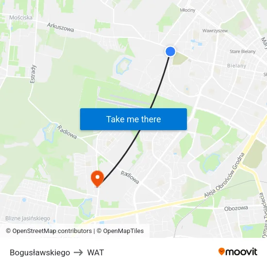 Bogusławskiego to WAT map