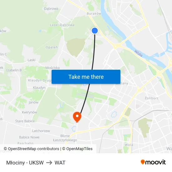 Młociny - UKSW to WAT map