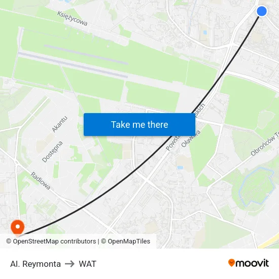 Al. Reymonta to WAT map