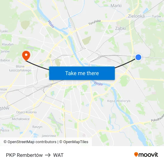 PKP Rembertów to WAT map