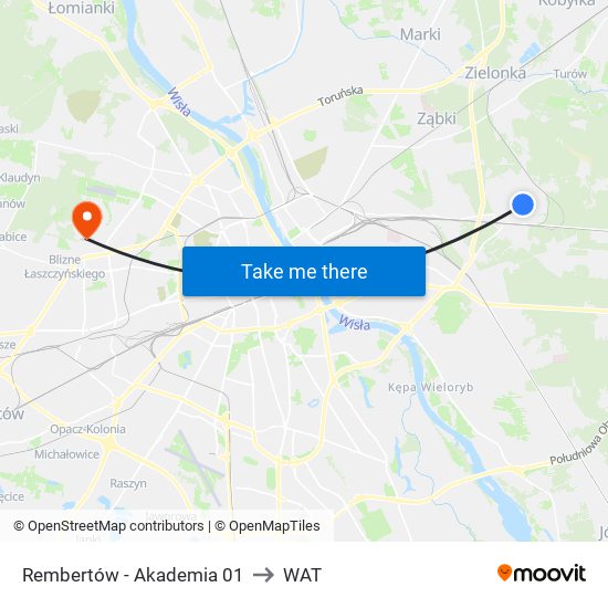 Rembertów - Akademia 01 to WAT map